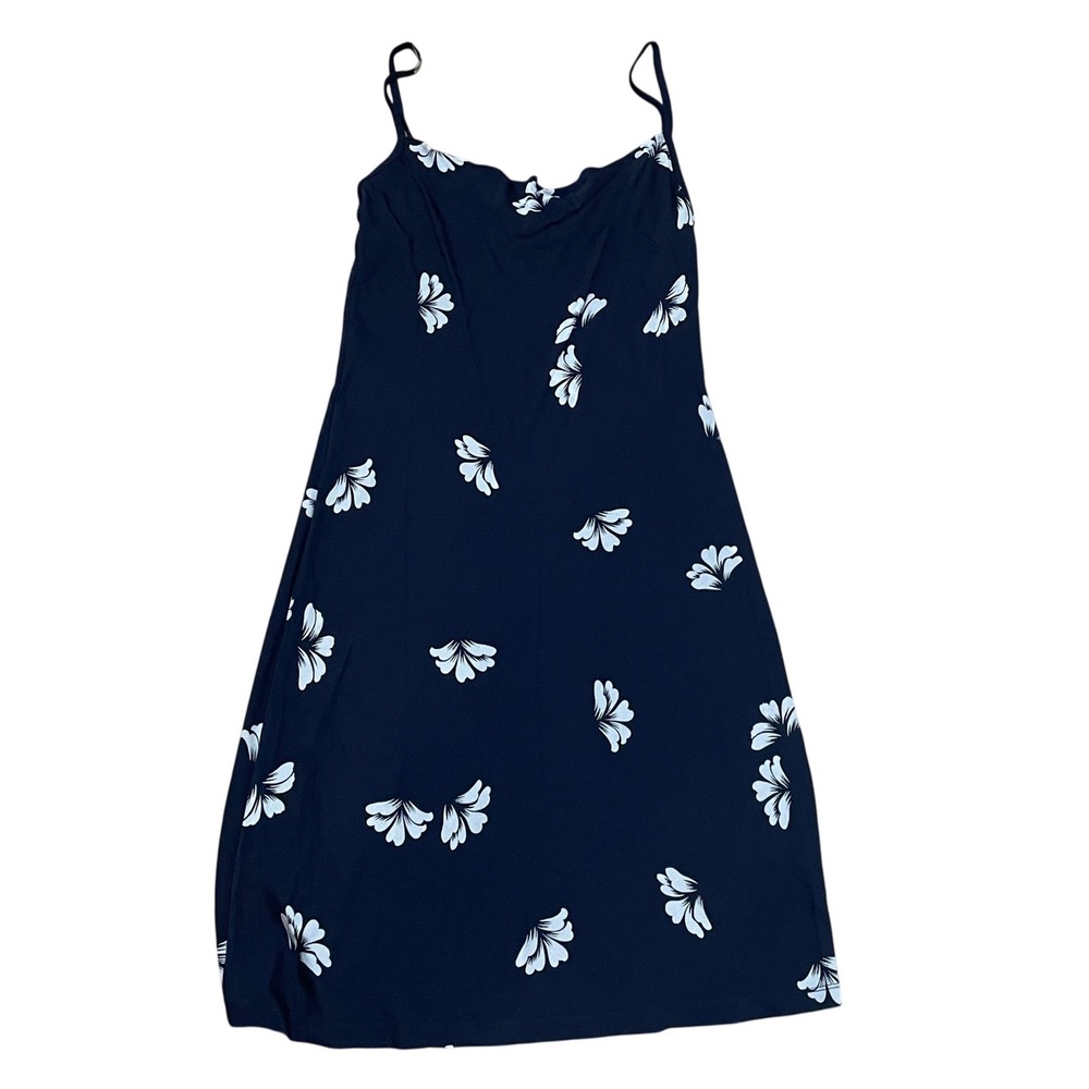 VTG 90s Ann Taylor Women's 4 Navy Blue White Floral Fan Print Midi‎ Slip Dress